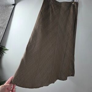 Talbots Petites Plaid Wool Blend Midi Skirt Size 8 Brown Classic Office Career